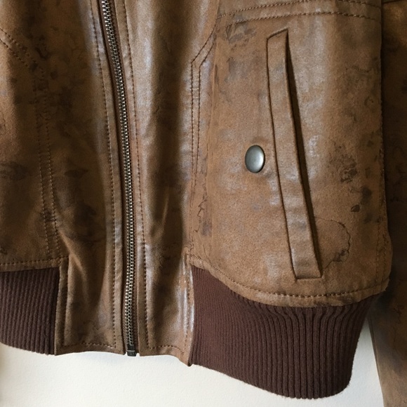 Vegan Leather Weathered Finish Brown Moto Jacket - Picture 3 of 8